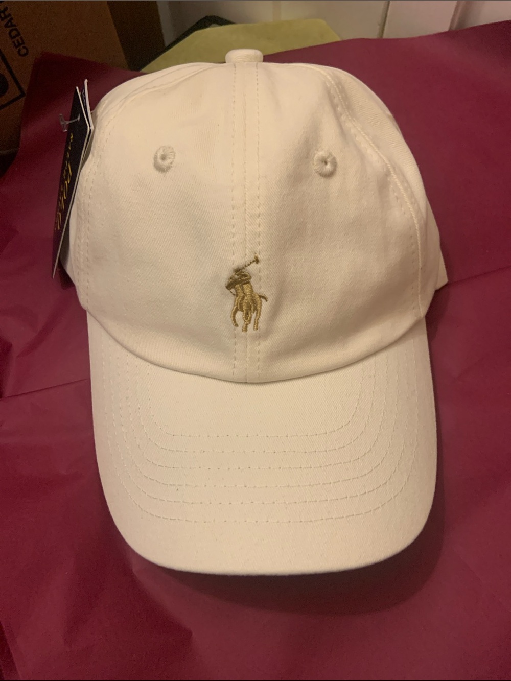 Ralph Lauren Cream Baseball Cap with Gold Pony Embroidery